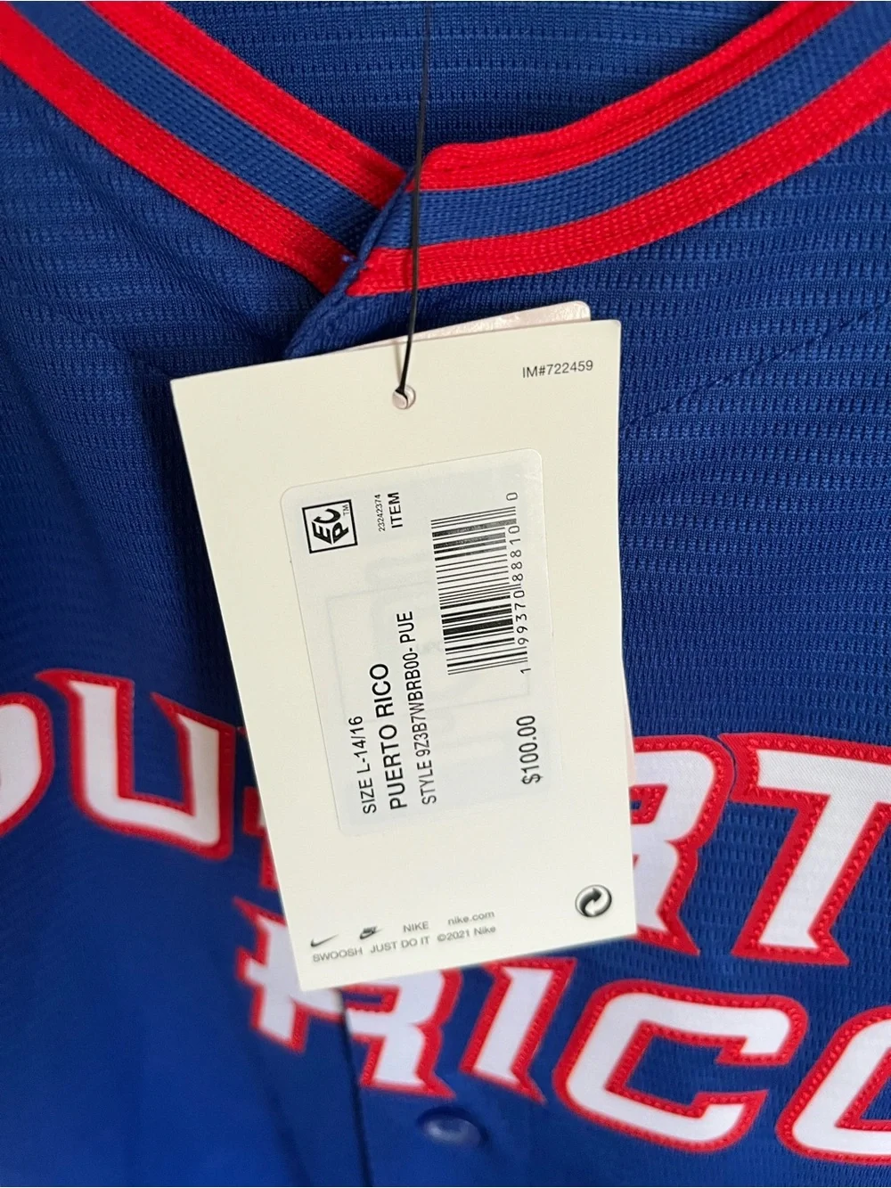 Puerto Rico Nike WBC national team youth Jersey L